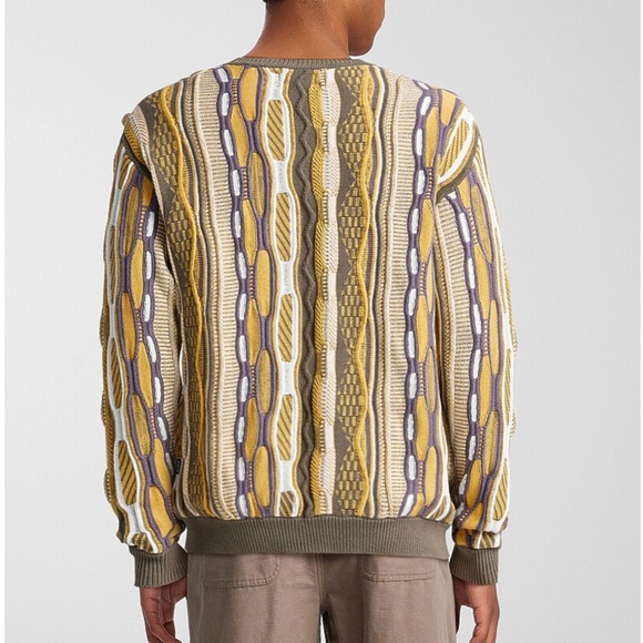 Yellow, khaki and purple oversized mixed knit textured striped long sleeve NWT - Picture 2 of 8